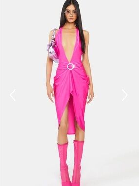 Generation Kiss Dolls Kill Halter Mini Dress Rhinestone Ring Hot Pink Bodycon